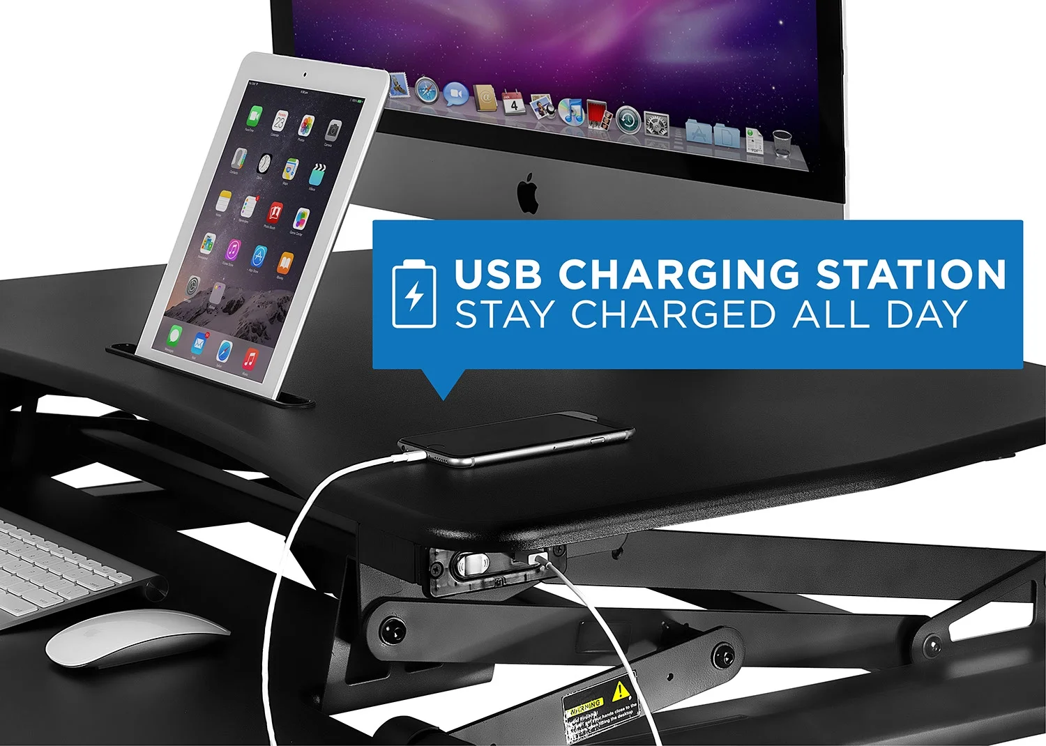 Mount-It! Electric Standing Desk Converter | Motorized Sit Stand Desk With Built In USB Port | Black