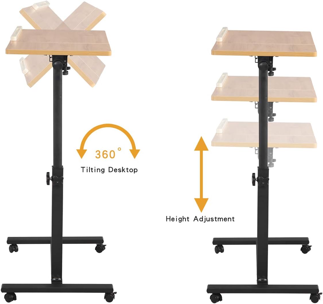 Rolling Laptop Table Lap Desk for Laptop Rolling Cart Tilting Overbed Bedside Table Overbed Desk Overbed Table with Wheels Adjustable Laptop Stand Sofa Side Table