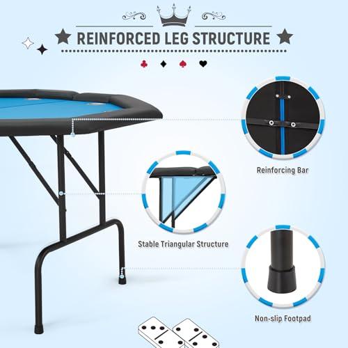 ECOTOUGE Game Poker Table w/Stainless Steel Cup Holder Casino Leisure Top Texas Hold'em Table for 8 Player with Leg, Green Felt