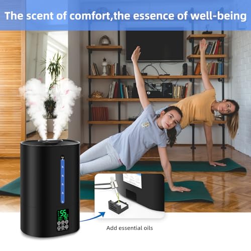 6L Humidifiers for Bedroom Large Room Home, Cool and Warm Humidifiers for Baby and Plants Mist Top Fill Desk Humidifiers Essential Oil Diffuser, Quiet with Adjustable Mist,360°Nozzle-Black