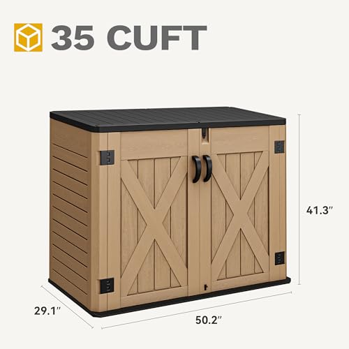 DWVO Outdoor Weather-Resistant Horizontal Storage Shed, 35 Cu Ft Capacity, Lockable and Waterproof, Suitable for Storing Garden Tools, Light Gray