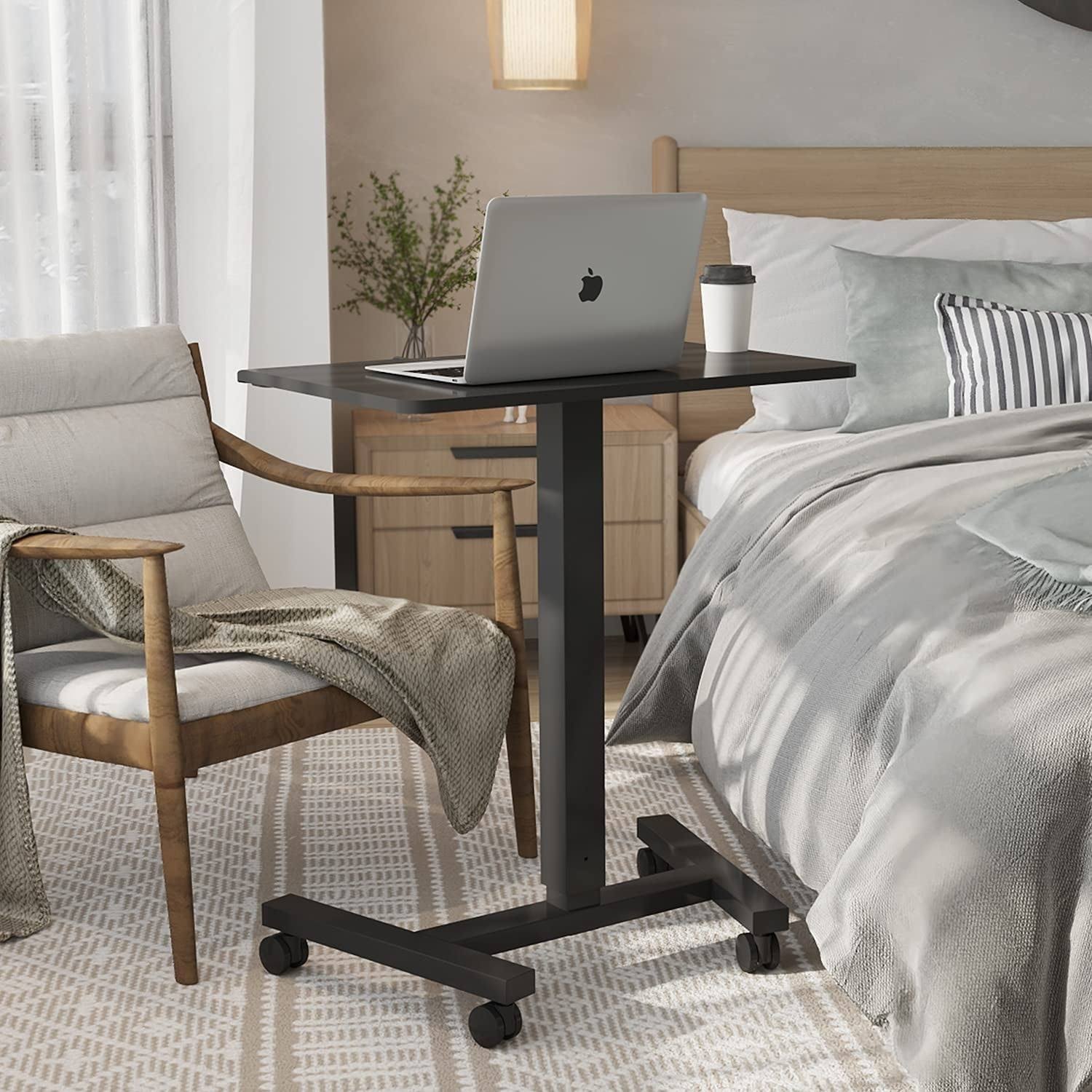 Mobile Laptop Desk Cart Rolling Sit to Stand Adjustable Height - Black