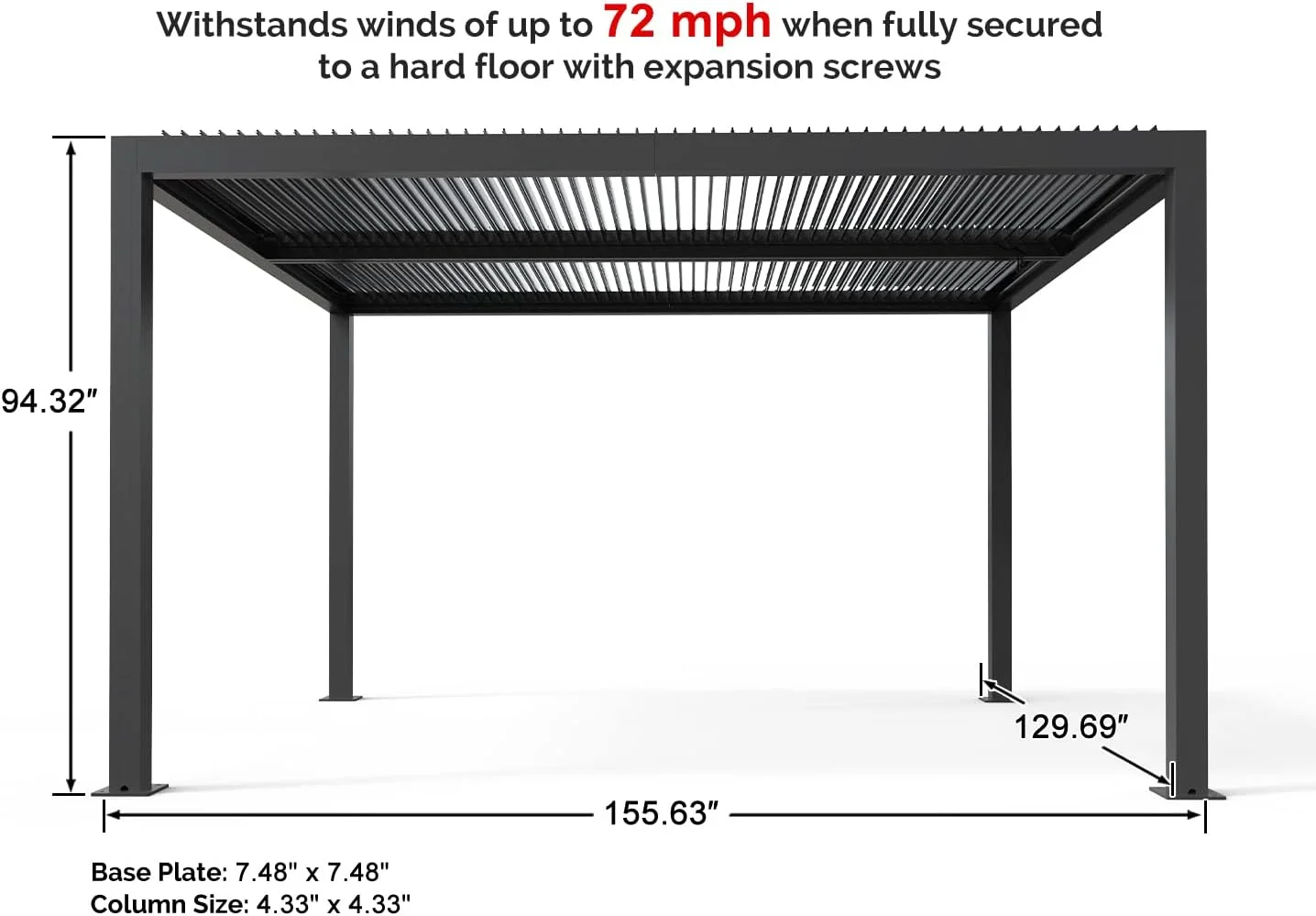 PURPLE LEAF Louvered 11' x 13' Outdoor Aluminum Pergola with Adjustable Roof for Deck Backyard Garden Grey Patio Hardtop Gazebo