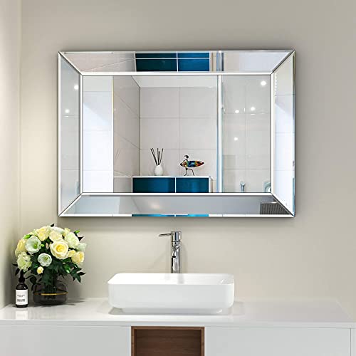 COGOOD Large Rectangular Wall Mirror 28"x39" - Angled Beveled Mirror Frame for Vanity, Hallway, Bathroom, Living Room Hangs Horizontal or Vertical