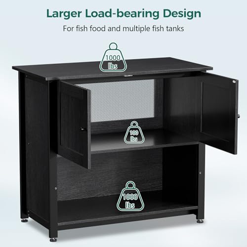 40-50 Gallon Fish Tank Stand with Cabinet, Metal Aquarium Stand for Accessories Storage, Reptile Tank Turtle Terrariums Table Bearable 1000LBS, Accommodates 2 Aquariums