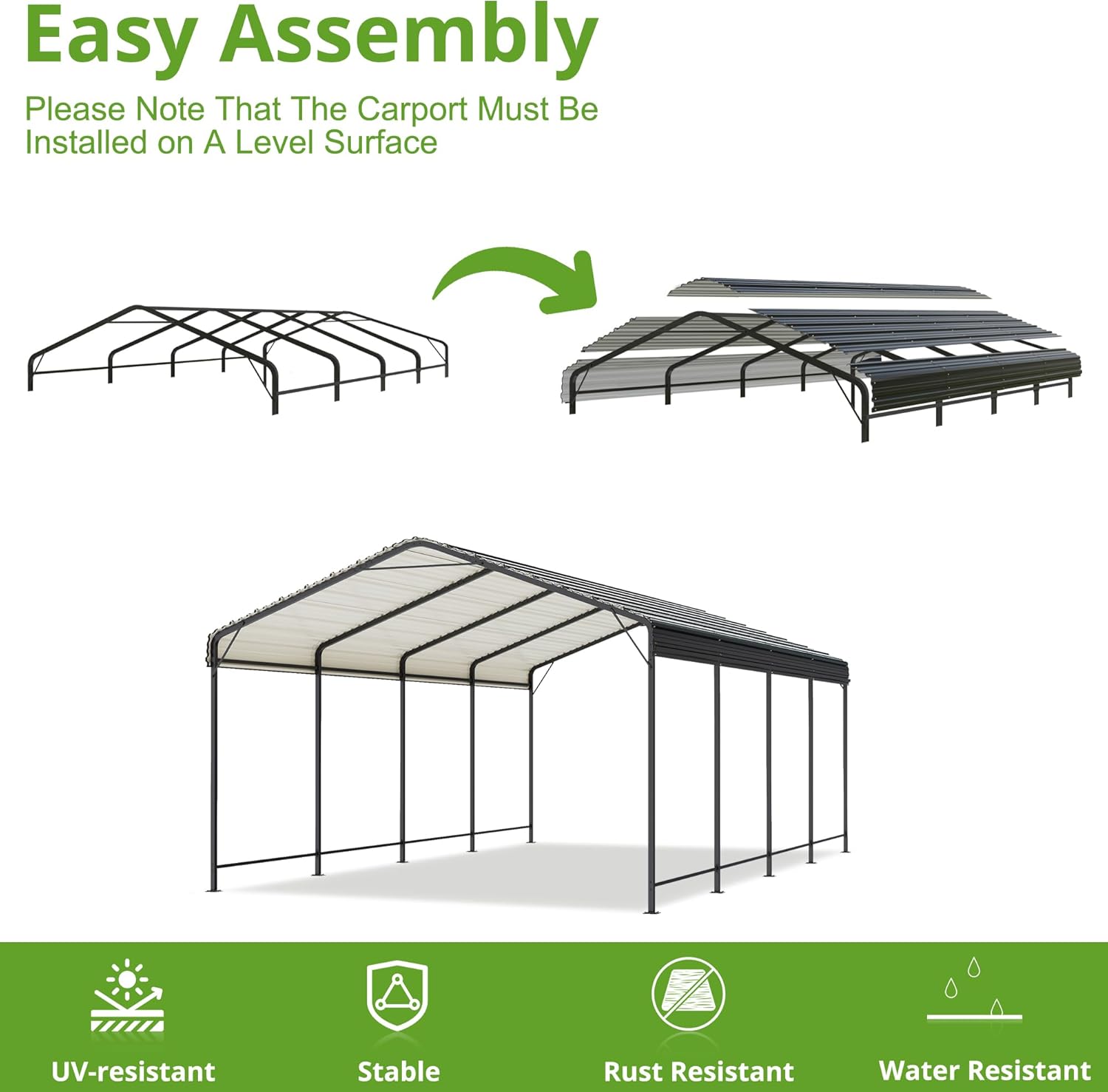 10x15 Metal Carport Carports with Enhanced Base Heavy Duty Garage Outdoor Galvanized Car Shelter for Car, Boats and Truck