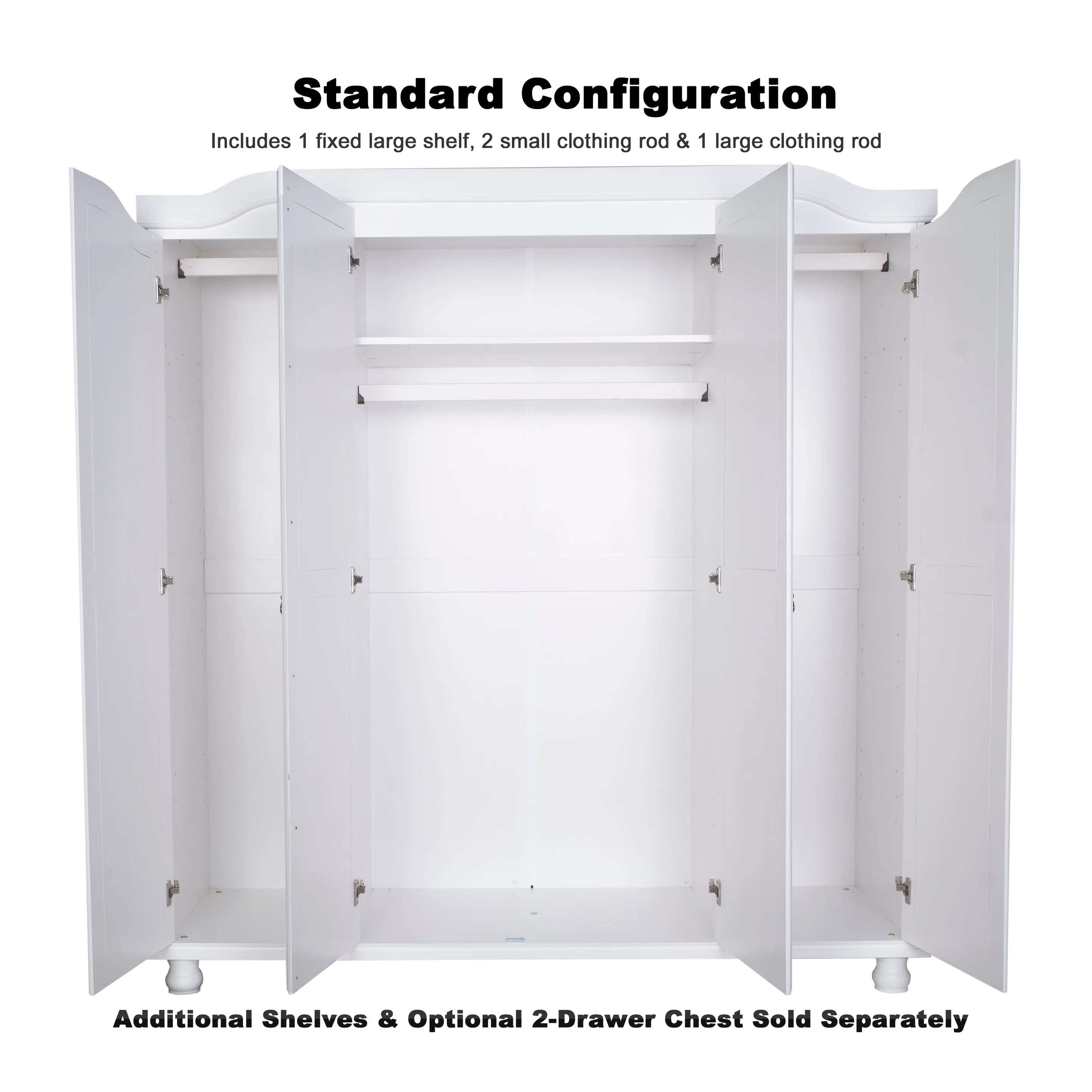 Palace Imports, Inc. Palace Imports 100% Solid Wood Kyle 4-Door Wardrobe Armoire with Solid Wood or Mirrored Doors White