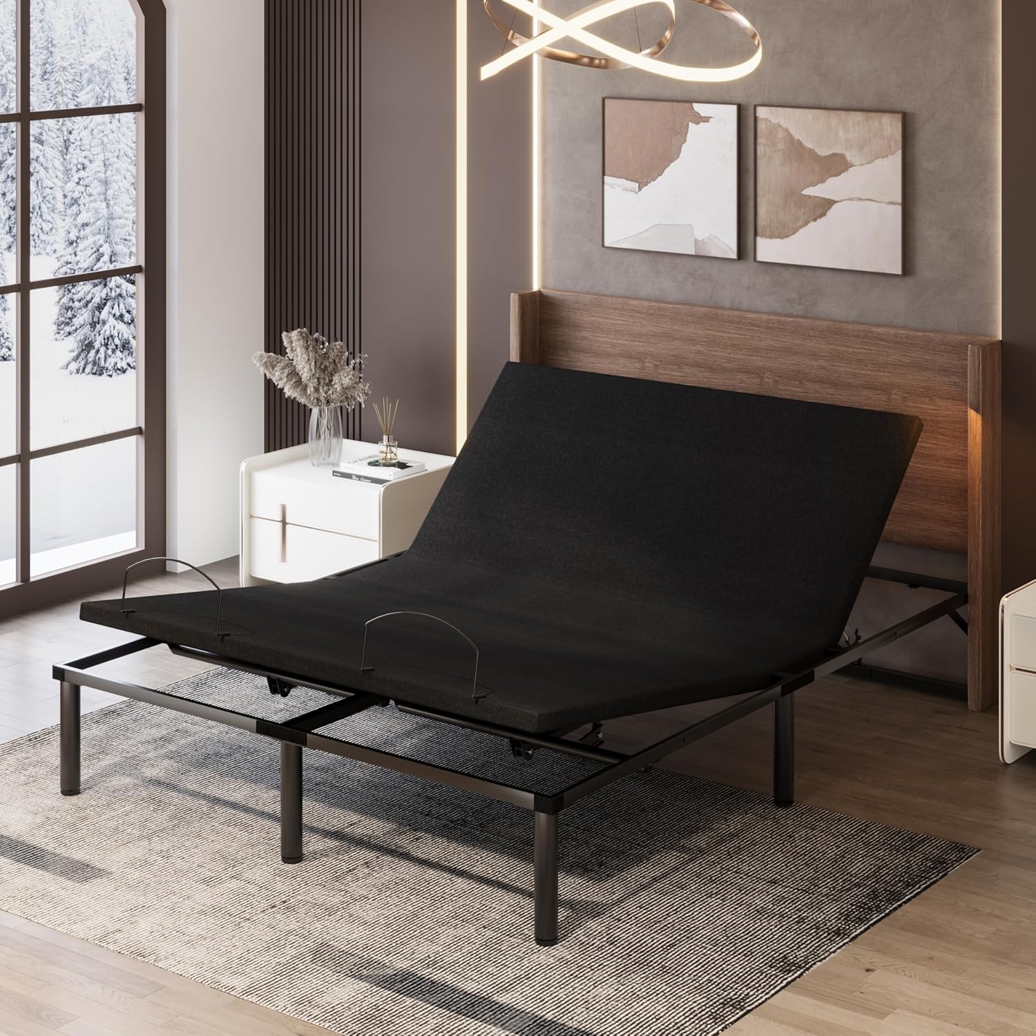 WEEWAY Queen Adjustable Bed Frame, Electric Bed Base with Wired Remote, Assembly Needed, Black