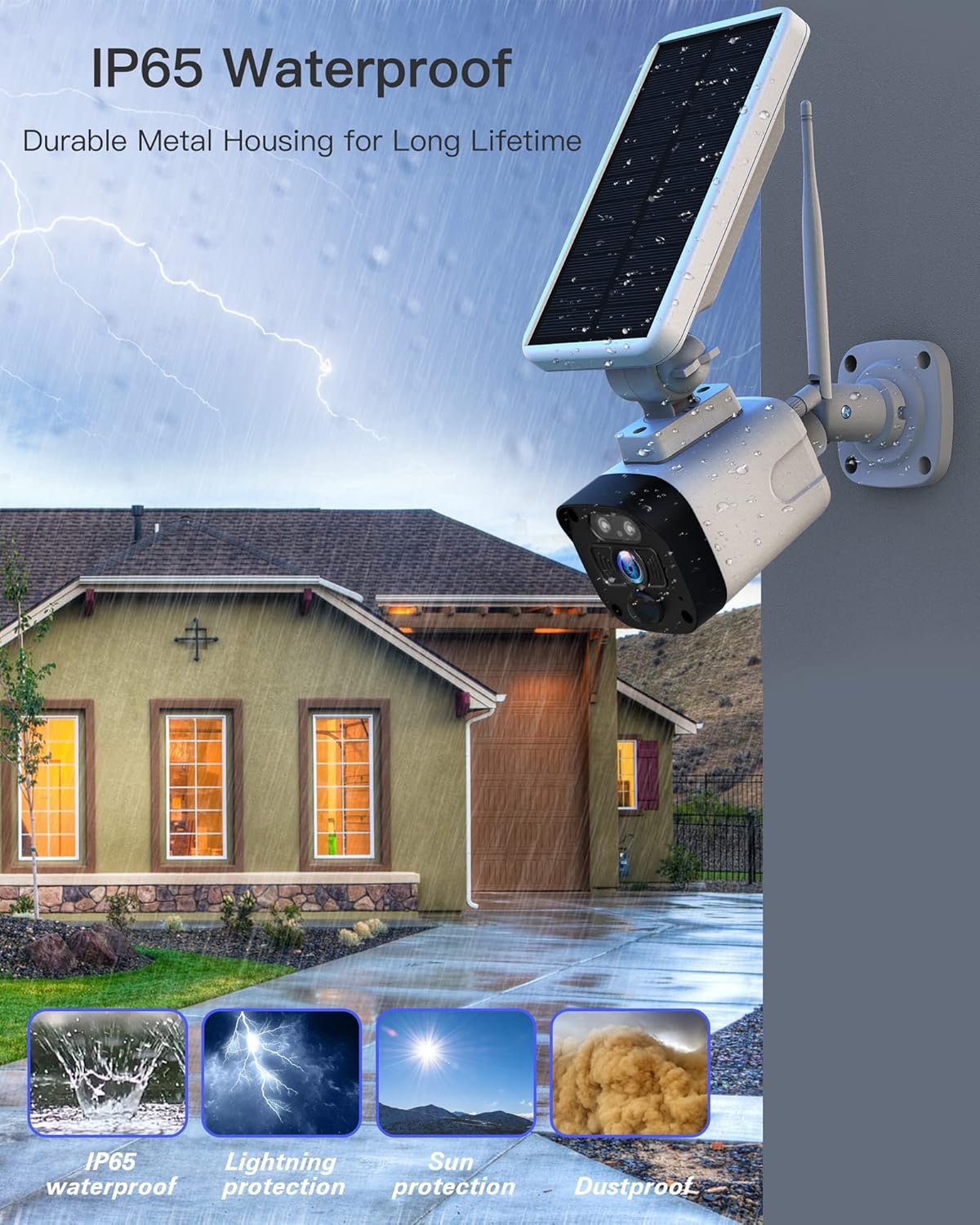 3MP Solar Security Camera System Wireless Outdoor for Home Surveillance, 4 Cameras Security System Solar Powered with Base Station, 2-Way Audio, PIR Motion Detection, Night Vision, IP65 Waterproof