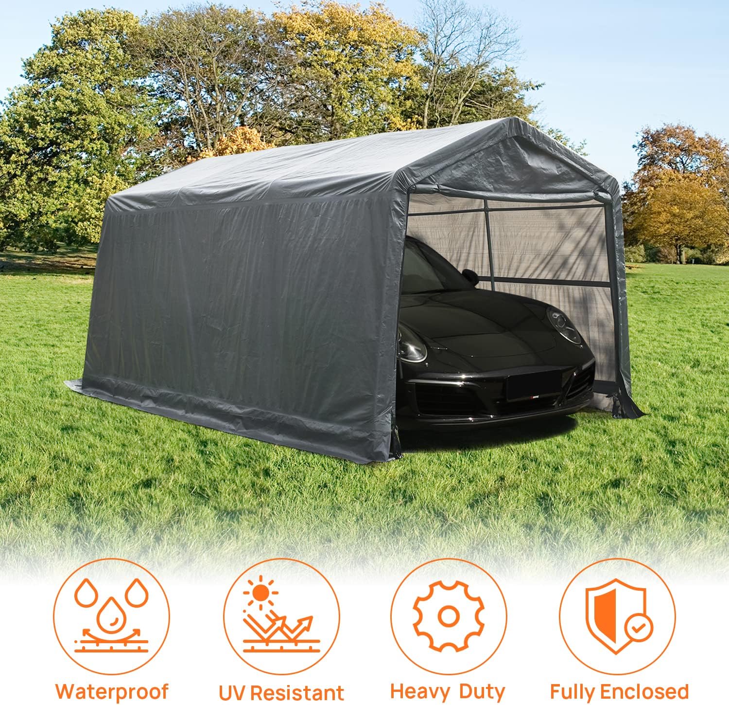 Walmokid 10x15ft Heavy Duty Carport Canopy with Sidewalls Portable Shed Outdoor Storage Shed,Gray