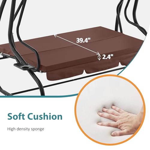 MCombo 3 Seat Patio Swing Chair, Outdoor Swing with Adjustable Canopy, Weather Resistant Steel Frame, Porch Swing Sets for Backyard, Poolside, Balcony, 4090 (Burgundy)