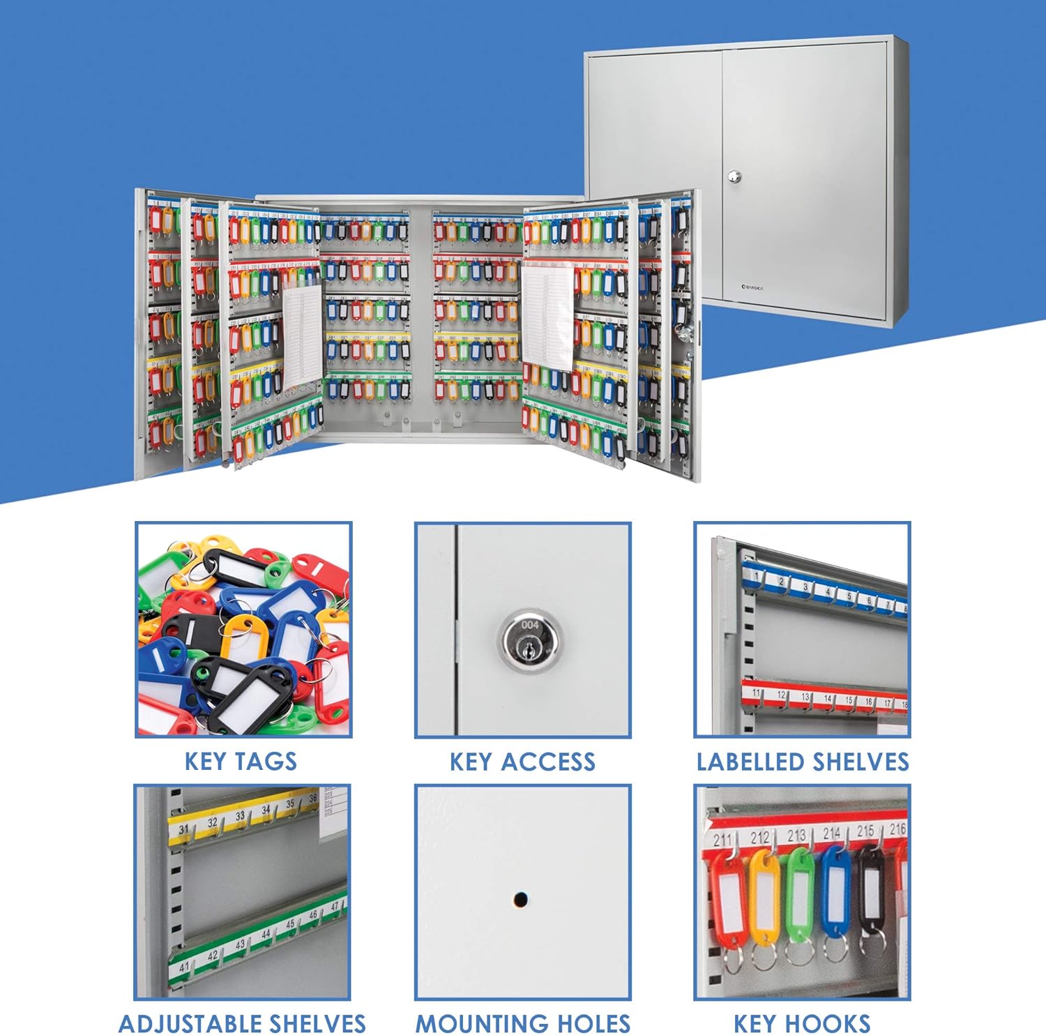 Barska 600 Position Key Cabinet with Key Lock, Grey