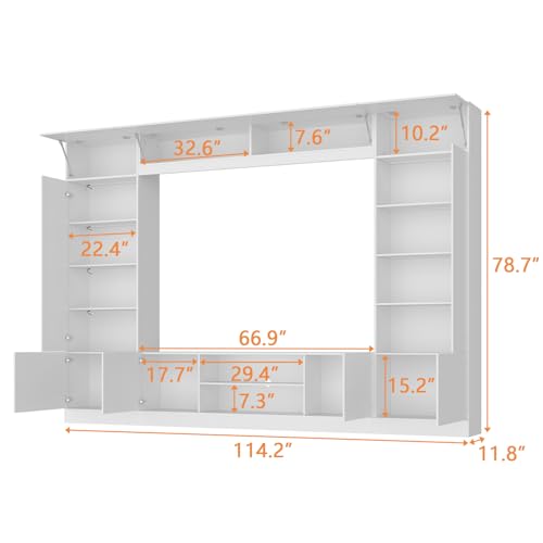 Glossy Entertainment Center with Storage, 94.5”W Wall Unit TV Stand with Bookshelves & Adjustable Shelves, Modern Media Center Cabinet with Bridge, for Living Room Bedroom, Black
