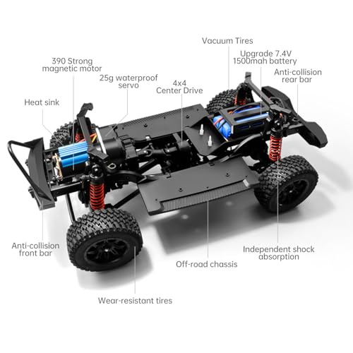 1/12 RC Crawler MN128 RC Jeep 4WD RC Rock Crawler RC Truck 4x4 Jeep RC Car 390 Strong Motor Off Road Rock Crawler with 3pcs Upgraded 1500mah Battery (Orange)