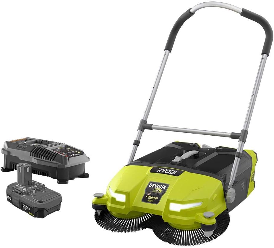 RYOBI 18-Volt ONE+ Lithium-Ion Cordless 4.5 Gal. DEVOUR Debris Sweeper Kit with (1) 1.5 Ah Battery and 18-Volt Charger