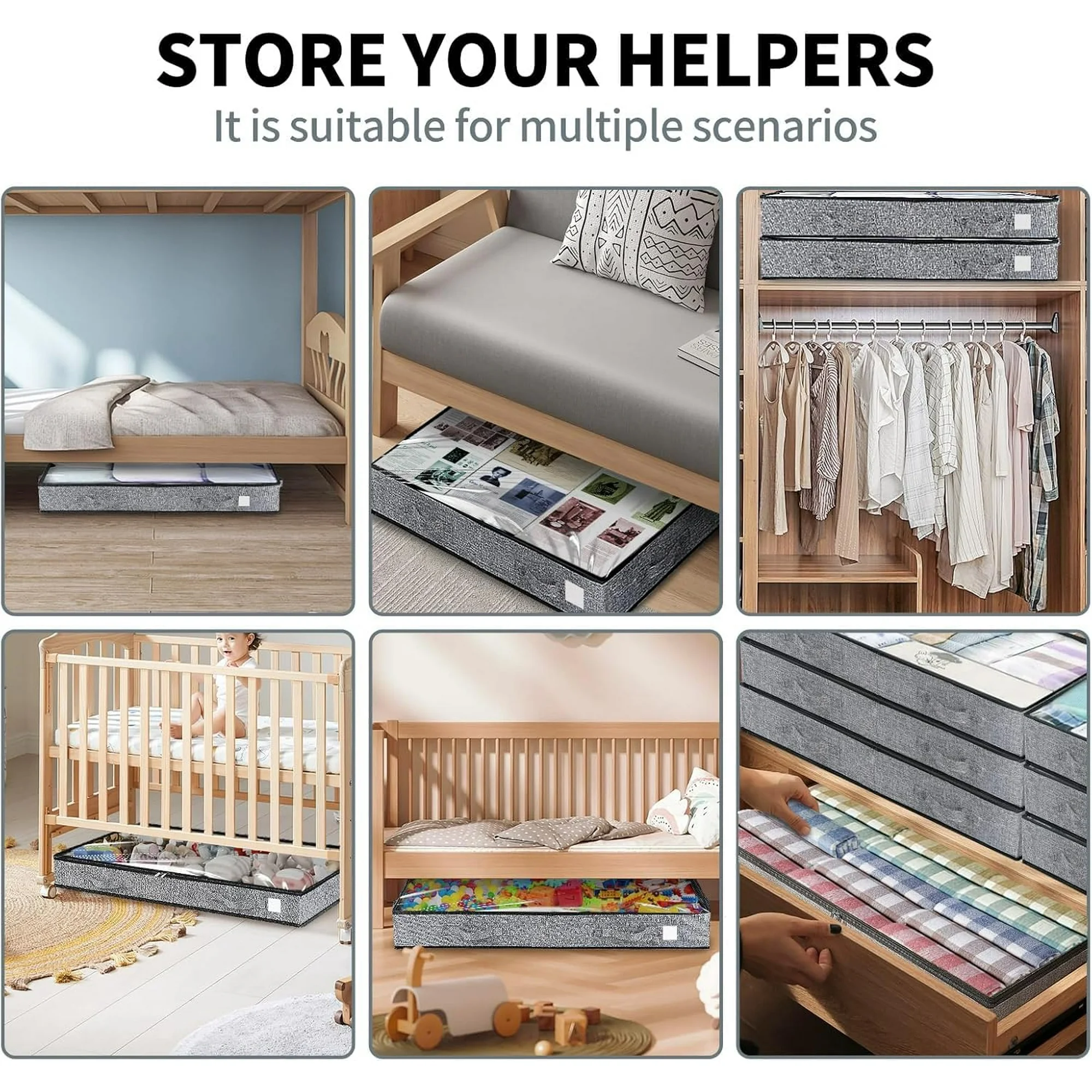 5Pack under bed storage Transparent plastic visual window containers Below bins 4.5 Inches Low Profile Under Organizer Clothes bag with Sturdy Sidewalls and Bottom