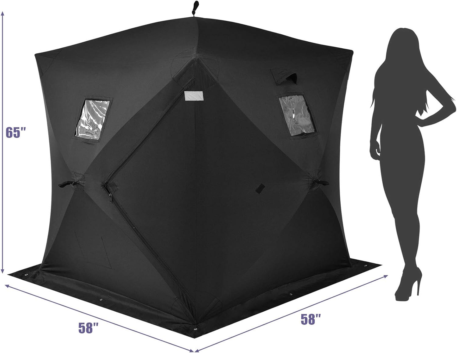 GYMAX Ice Shelter, Pop-up Waterproof Fishing Tent 2-Person Portable Ice Tent with Detachable Windows, Zippered Door & Carry Bag
