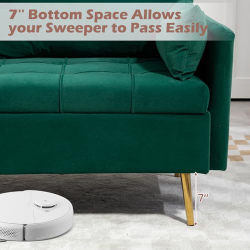 60'' Loveseat Sofa Couch with Storage, Modern Loveseat Couch with 4 Pillows & Metal Legs, 2 Seater Sofa with USB & Type C for Living Room,Bedroom, Apartment(Grey-Blue)