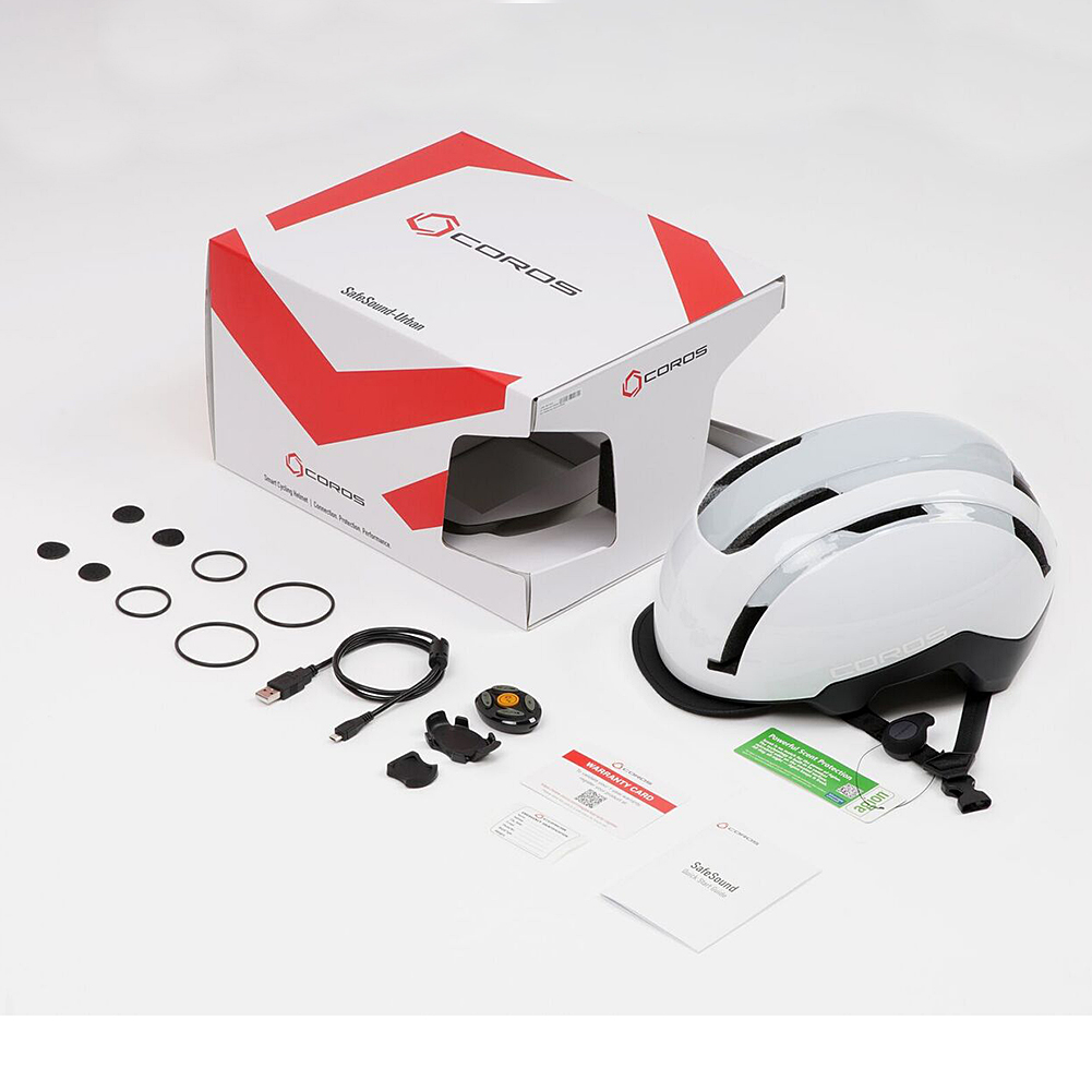 CRSURBANMWHT Coros SafeSound Urban Smart Cycling Helmet with Ear Opening Sound System, SOS Emergency Alert, and LED Tail Light | Bluetooth for Music and Phone Calls | Smart Remote | Lightweight
