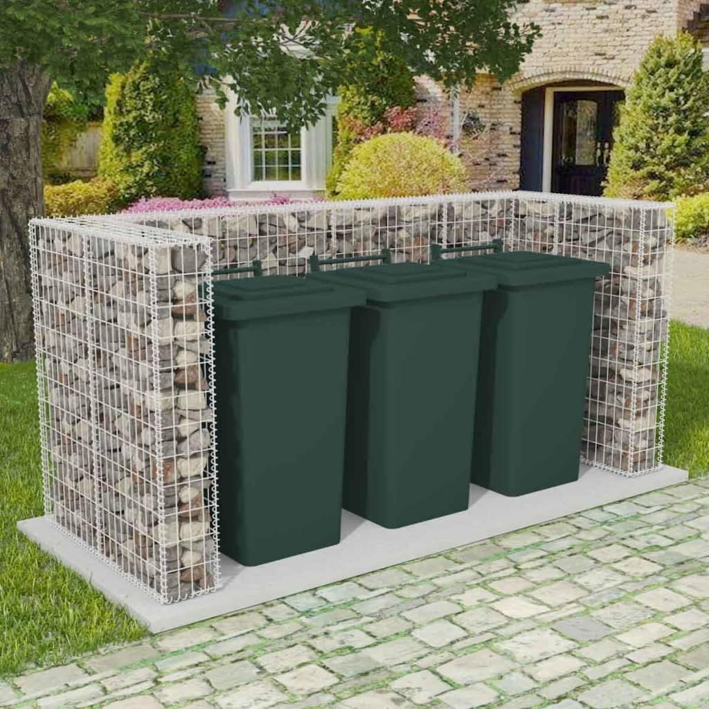 vidaXL Garbage Can Storage, Trash Can Enclosure for Outdoor, Garbage Can Shed, Double Wheelie Bin Storage for Outdoor Patio Yard Garden, Steel
