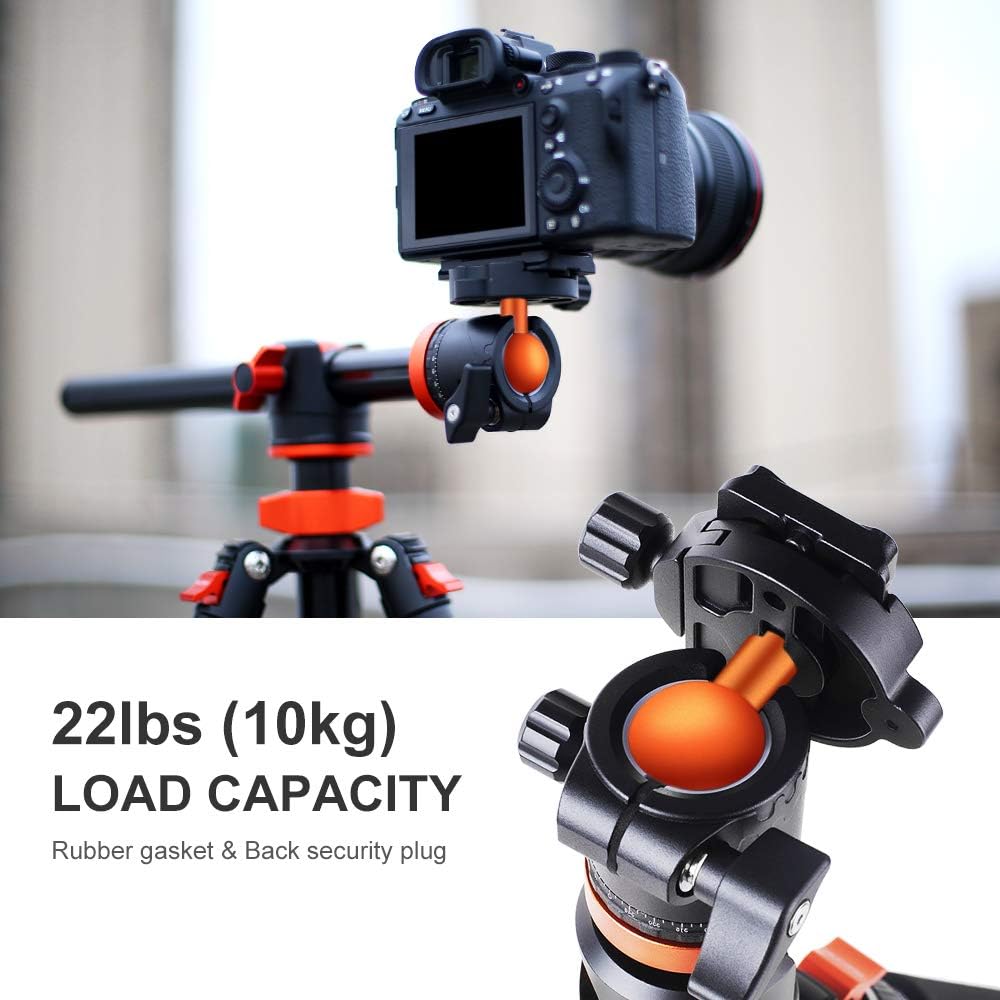 K&F Concept 72 Inch Camera Tripod, S211 Transverse Center Column Aluminium Professional DSLR Tripod with 360 Degree Ball Head,Quick Release Plate,Detachable Monopod 10kg Load for Travel and Work
