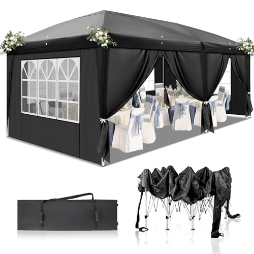 10x20 White Pop Up Canopy Tent Heavy Duty with 6 sidewalls Commercial Outdoor Party Tent Event Wedding Tents Instant Canopy Gazebo with Carry Bag UPF 50+ Waterproof Adjustable Height