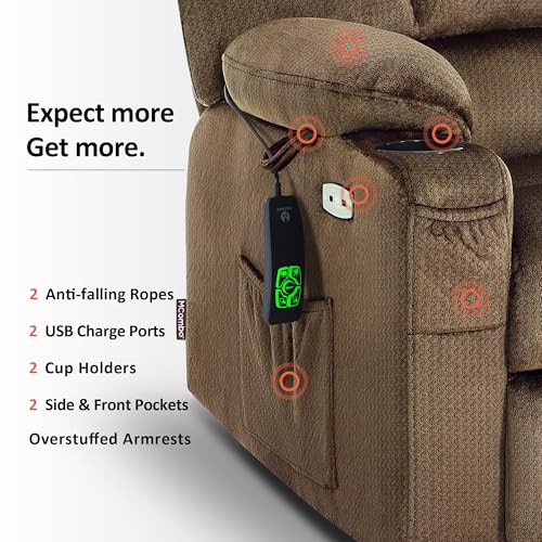 MCombo Large Dual Motor Power Lift Recliner Chair for Elderly, Massage and Heat, Lay Flat, Zero Gravity, Home Button, USB Port, Fabric 7680 (Large, Beige)