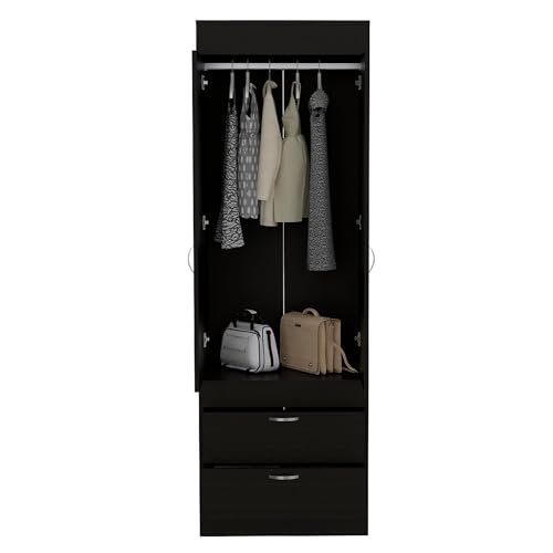 Armoire Wardrobe 2 Doors and 1 Drawer, Clothes Cabinet with Storage Shelves and Hanging Rod, Freestanding Wooden Closets Organization for Bedroom, 31.5″x19.7″x71.1″, 19.5 inch, White