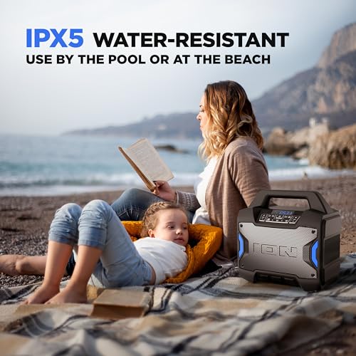 ION Block Rocker - Portable Bluetooth Outdoor Party Speaker with Karaoke Microphone, Battery, 4 Speakers, Radio, USB Port, App, Water-Resistant, 120W
