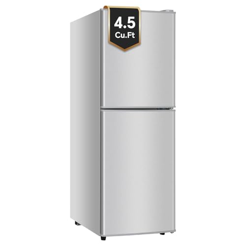 Small Refrigerator with Freezer Mini Fridge 4.0 Cu.ft Compact Small for Bedroom Dorm RV Apartment 2-Door Design Silver…