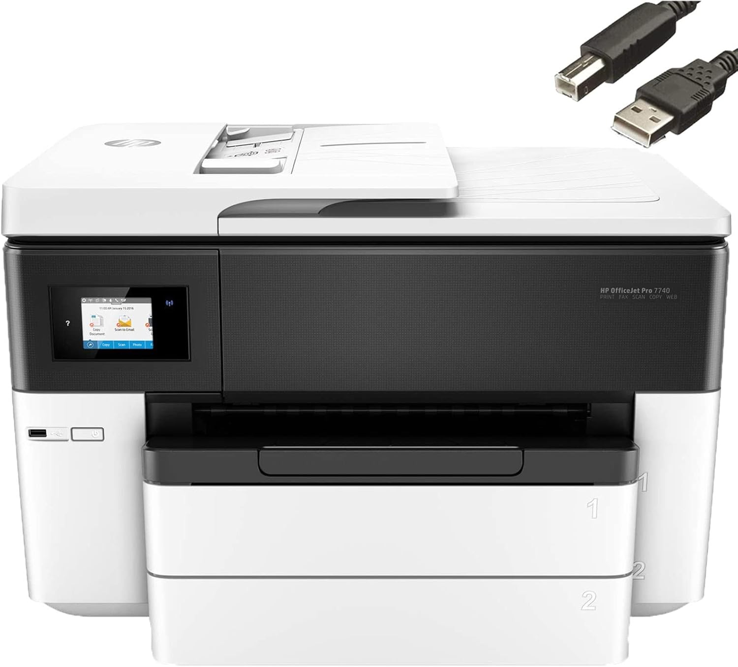 HP OfficeJet Pro 7740 Wide-Format Color Inkjet All-in-One Printer, Print Scan Copy Fax, Wireless Printing, Auto 2-Sided Printing, 34 ppm, 512MB, Works with Alexa, Bundle with JAWFOAL Printer Cable