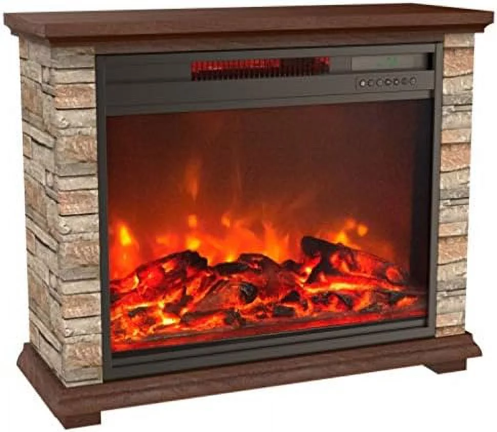 1500 Watt Electric Infrared Quartz Fireplace Heater For Indoor Use With 3 Heating And , Faux Stone & Oak Wood