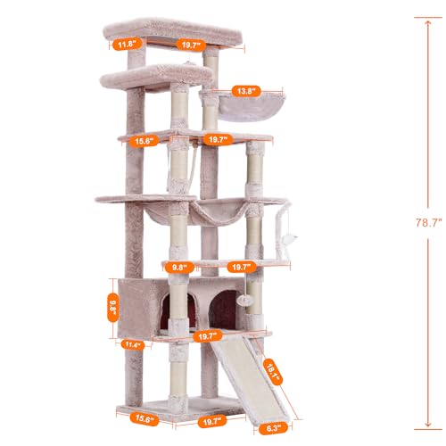 Heybly Gothic Cat Tree,78 inch Multi-Level Tall Cat Tower for Indoor Cats,2 Widened Plush Perches Cat Condo with Scracthing Board and Big Caves,Black and Red HCT033BR