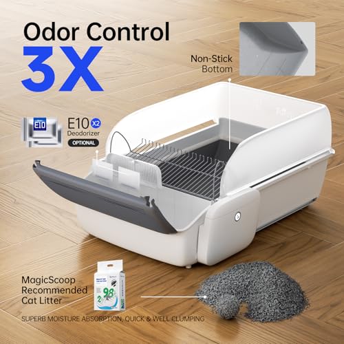 Self-Cleaning Automatic Cat Litter Box with Smart App Control, Open&Lightweight Design, Safe Anti-Pinch Protection, Patented Non-Stick Bottom,Tear-Resistant Rubber Liner with Eco Waste Bags