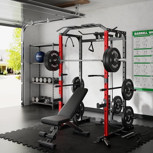 C1-V4 Power Cage, 2000LBS Squat Rack with LAT Pulldown, Multi-Function Weight Cage Strength Training Machine, Workout Cage with More Attachments for Home Gym Garage