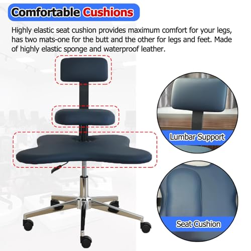 Ergonomic Cross Legged Office Chair/Meditation Kneeling Chair, Mobile Height-Adjustable Criss Cross Chair/Desk Chairs, with Lumbar Support & Wheels(White)