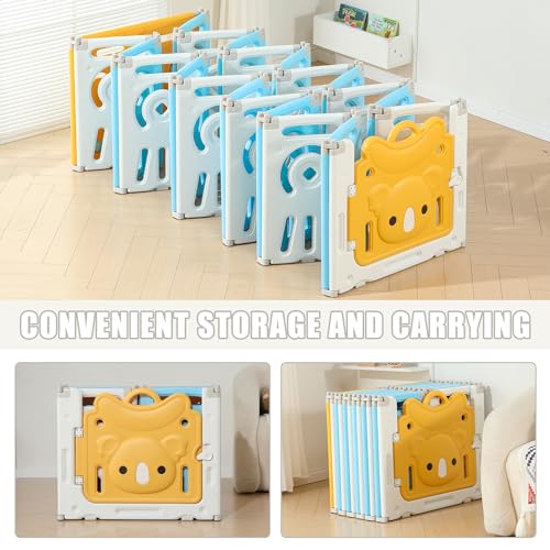 Baby Playpen, Foldable Koala Playpen for Babies and Toddlers,22 Panels Baby Play Pen Large Baby Play Yard, Koala Baby Play Yard, Portable Baby Fence, Baby Gate Playpen - Grey & White