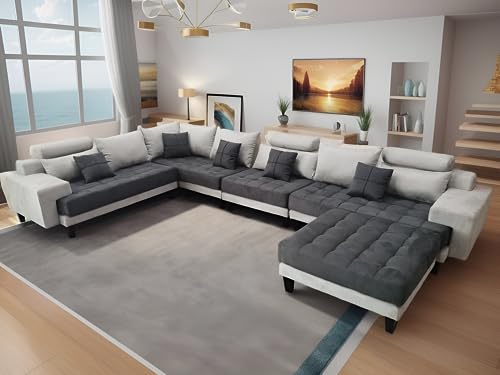 Stendmar L Shape U Shape Reversible Modern Microfiber Fabric Sectional Couch Sofa Set S150D (Black)