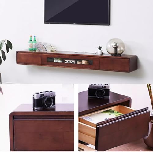 Solid Wood Wall-mounted TV Cabinet Brown Floating TV Unit Storage TV Bench for Living Room Media Console(120CM/47.2IN)
