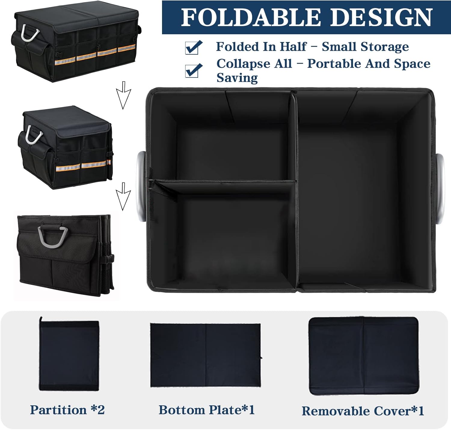 Car Trunk Organizer, Trunk organizers and storage suv, Trunk Organizer with Multi Pockets Collapsible Multi-Compartment Car Organizer Apply To SUV, Truck, Minivan(Black)