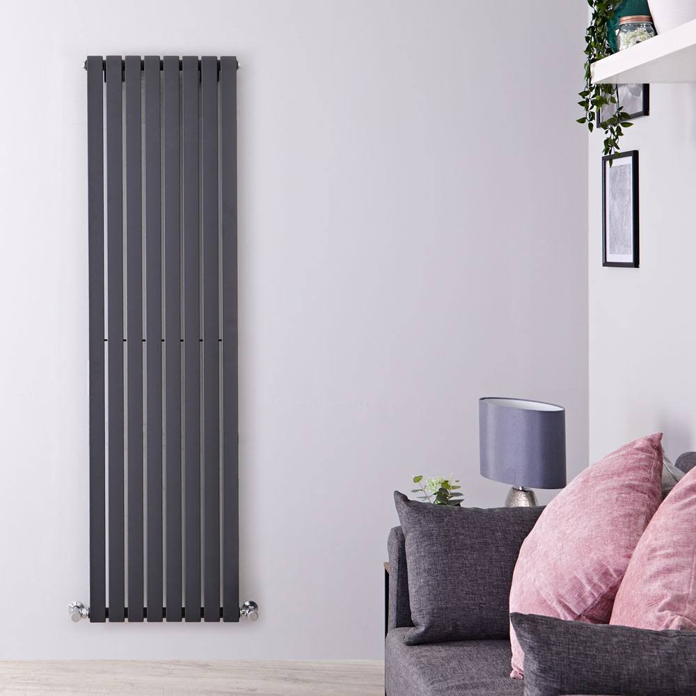Hudson Reed NAHB0188 New Sloane Anthracite Vertical Flat Panel Designer Radiator Hydronic Heater 70 x 18&frac12; with Valves