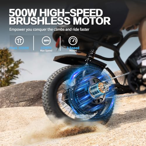Electric Bike, 16'' Fat Tire E-Bike for Teens/Adults, 500W E-Bike with 36V/12.8Ah Removable Battery, Up to 22MPH, 45 Mile Range, Electric Mountain Bike for Woman/Men