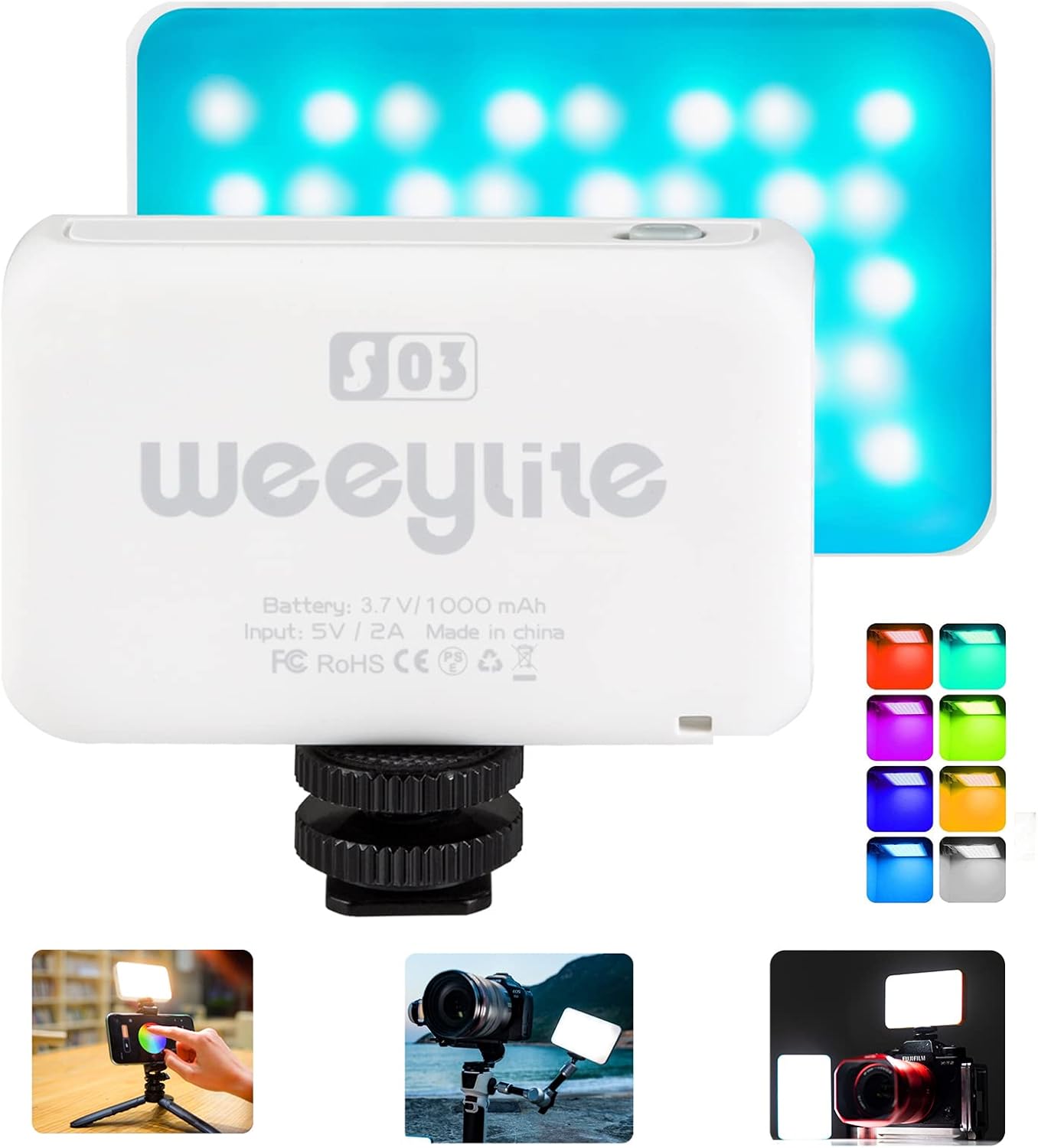 RGB Portable LED Video Light Panel, 3300K-5600K On-Camera Photography Lighting Kit for Studio YouTube Portrait
