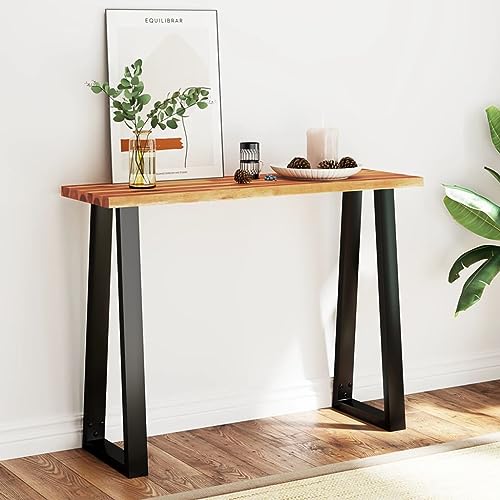 Console Table with Live Edge 43.3""x13.8""x31.5"" Solid Wood Acacia,Solid Acacia Wood Console Table with Live Edge and U Shaped Legs for Living Room or Hallway, Brown
