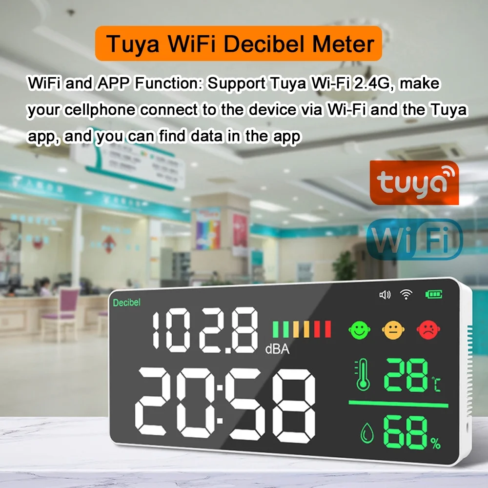 Carevas WiFi Decibel Meter 4in1 Humidity Decibel Test 11inch Color Display Intelligent Linkage APP Control Noise Decibel Meter
