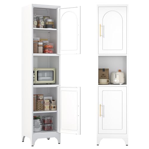 Kitchen Pantry Cabinet with Acrylic Glass Doors, 75" Metal Kitchen Hutch with Countertop, Adjustable Shelves, Freestanding Food Pantry Cabinet for Living, Dining Room, Black, Assembly Required