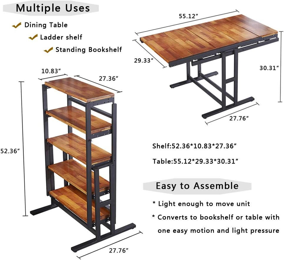 ORGANIZEDLIFE ORGANIZED AND TIDY Convertible Shelf Desk,Swing Dining Table Shelves,Wooden and Metal Display Bookcase Rack,Multiple Uses Modern Home Office Desk