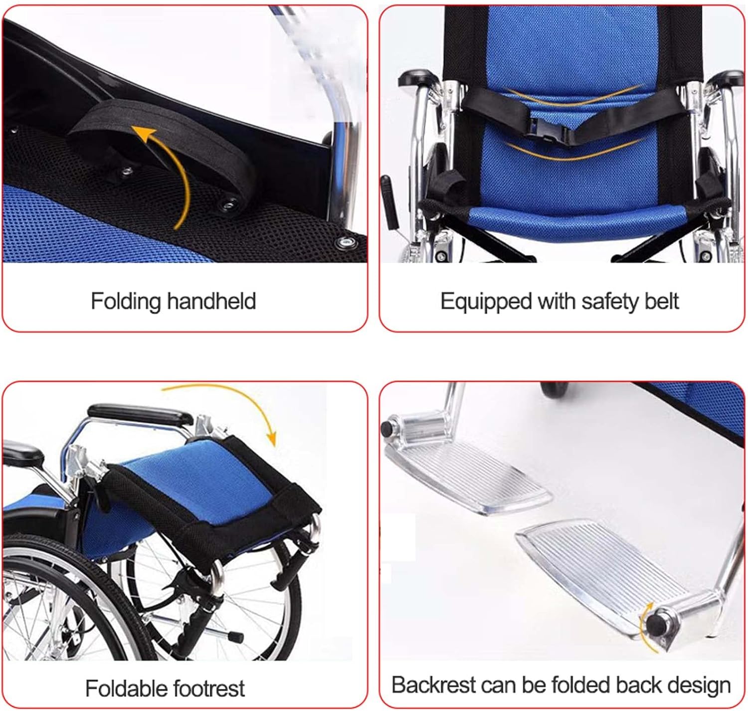 Lightweight Transport Wheelchair with Handbrakes, Folding Transport Chair for Adults with Swing-Away Footrest,Foldable Wheel Chair and Lightweight Folding Wheelchair for Storage and Travel,16 in Rear