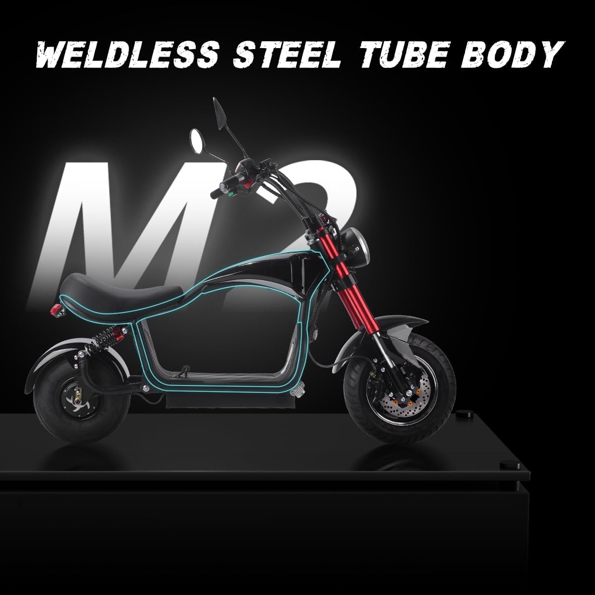 Electric Scooter for Adults 800W Motor Fat Tire Citycoco Scooters Up to 25 Mph & 18 Miles 48V 12Ah Lithium Removable Battery Lowboy Scooter Harley Electric Moped with Front & Rear Hydraulic Brakes