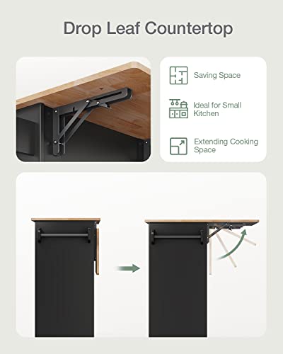 Kitchen Island with Drop Leaf and Storage, on Wheels Two Drawers, Large Storage Cabinet, Towel Rack Spice Cart Brown